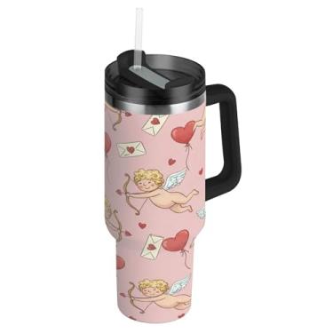 Imagem de ATTX Copo de cupidos de querubim brincalhão de 1,134 g com alça, copo de aço inoxidável a vácuo de parede dupla com palha, caneca de café de viagem isolada #38