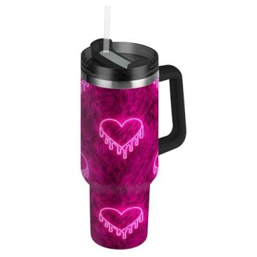 Imagem de ATTX Copo de coração vermelho de 1,134 g com alça, copo de aço inoxidável a vácuo de parede dupla com palha, caneca de café de viagem isolada #437