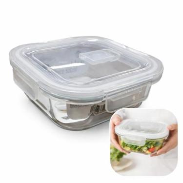 Imagem de Pote Hermético de Vidro Quadrado 520ml Marmita com Tampa e Vedação em 
