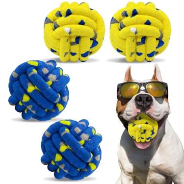 Imagem de Magicorange Pacote com 4 bolas de tênis, brinquedos para cães para mastigadores agressivos, brinquedos de mastigar para dentição indestrutível, bola de buscar bola para cães