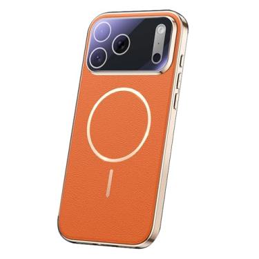 Imagem de LYJSMGZ Capa magnética para iPhone 17 Pro Max/Air/17 Pro/17, com orifício para lente de câmera de precisão, à prova de choque, capa fina anti-impressão digital, suporta carregamento sem fio, laranja