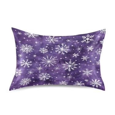 Imagem de Blueangle Fronha de cetim de floco de neve de inverno para cabelo e pele, fronha de seda, tamanho padrão (50,8 x 66 cm) - Capas de almofada de cetim refrescantes com fecho de envelope (239)