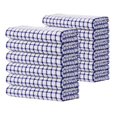 Imagem de Kitinjoy Pacote com 12 toalhas de cozinha felpudas de algodão, 40,6 x 63 cm, toalhas de prato super macias e absorventes, toalhas de mão de secagem rápida para secagem de cozinha, azul