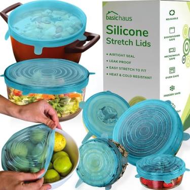 Imagem de Tampas elásticas de silicone reutilizáveis para armazenamento de alimentos na geladeira - tampas elásticas resistentes ao calor, copos, latas, frascos - tampa universal de grau alimentício para