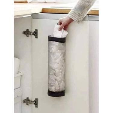Imagem de Bolsa de plástico de cozinha e organizador de armazenamento de sacos de lixo para adicionar ganchos (cinza), bolsa pendurada na parede para porta de armário e parede, bolsa de armazenamento multiuso