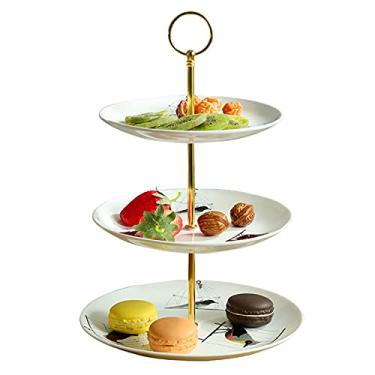 Imagem de 5sssallefaa Mesa de jantar, suporte criativo para bolo, 3 camadas, suporte de sobremesa para cupcake de cerâmica, bandeja de prato de frutas, bandeja de pastelaria, suporte de bolo redondo para festa
