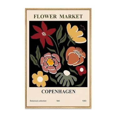 Imagem de Zzuyi Arte de parede emoldurada do mercado de flores, imagens de flores vintage, impressões de arte botânicas coloridas minimalistas para sala de estar, quarto, escritório, 40 x 61 cm