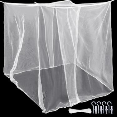 Imagem de Mindsoft Rede mosquiteira de 4 cantos para mosquiteiros para camas, coberturas de cama, cortinas retangulares para campismo, casa, viagens ao ar livre (branco B, C 190 x L 198 x A 199 cm, 2 aberturas)