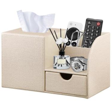 Imagem de YAPISHI Organizador de mesa de cabeceira de couro com suporte de lenços, capa quadrada com organizador, caixa de armazenamento de papel facial moderna decorativa para banheiro, sala de estar