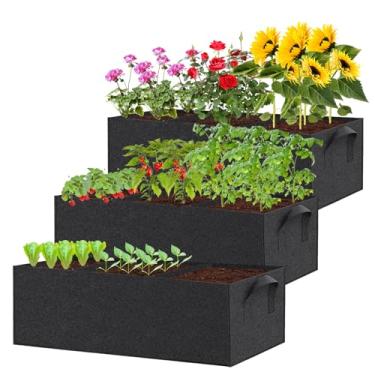Imagem de Pacote com 3 camas de jardim elevadas de tecido, 60 litros, sacos de cultivo de jardim com alça, sacos de cultivo de jardim respiráveis com 3 grades, sacos de cultivo de jardim, sacos de plantas,