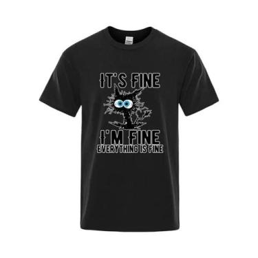 Imagem de Camiseta Masculina 100% Algodão Com Estampa De Gato Engraçado, Casual,