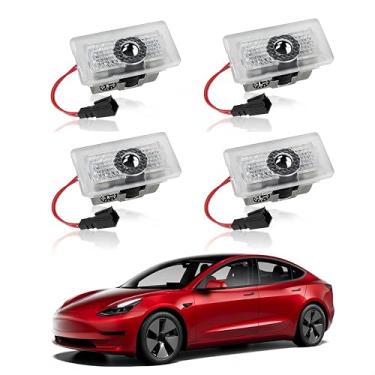 Imagem de Projetor de logotipo de luzes de porta de carro compatível com acessórios para modelo Y 3 X S, luzes de poça 4K-HD, luz de boas-vindas do carro, luz de sombra fantasma a laser 3D (logotipo azul)