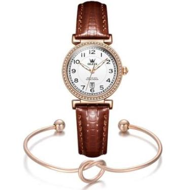 Imagem de Kit Relógio Mini Feminino Analógico Dourado Strass + Bracelete Nó-Feminino