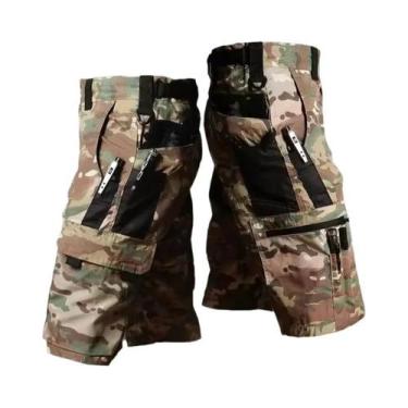 Imagem de Bermuda Cargo Camuflada Verde Militar Masculina Para Trabalho Ao Ar Li
