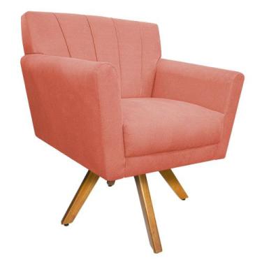 Imagem de Poltrona Laura Base Giratória de Madeira Suede Coral - Doce Sonho Móve