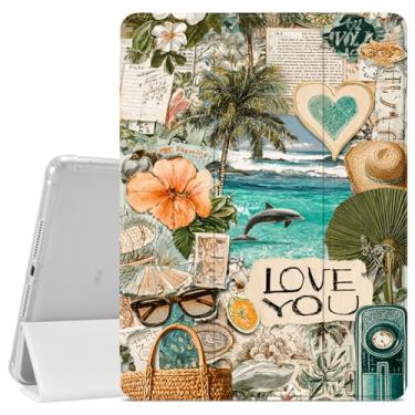 Imagem de VibrantFruitique Capa de colagem retrô para iPad (A16) 11ª geração 2025 11 polegadas/10ª geração 2022 10,9 polegadas, capa protetora Ocean Sea Vibe, porta-lápis, traseira de TPU macio transparente e