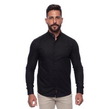 Imagem de Camisa Masculina Linho Manga Longa Gola Padre Lisa Casual-Masculino