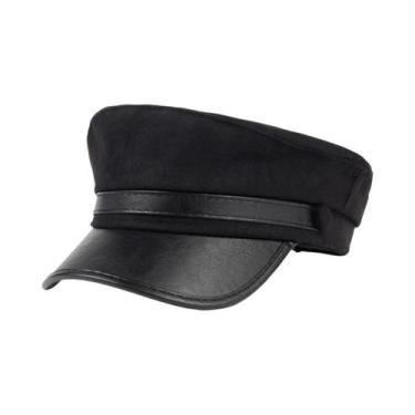 Imagem de Chapéu De Marinheiro De Couro Azul Marinho Unissex, Boné Beret De Prim