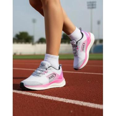 Imagem de Tênis Feminino Leve Gym Academia Corrida Caminhada Cardio Cinza Rosa E
