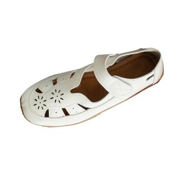 Imagem de Sandálias rasteiras femininas com design oco em vários tons, confortáveis e versáteis para uso casual primavera verão, Branco, 36