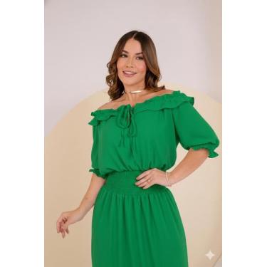 Imagem de Vestido Longo Feminino Ombro a Ombro Moda - Miss Anne, Verde, M, Dunas