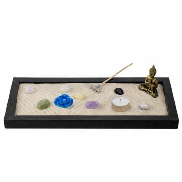 Imagem de Jardim Zen Completo Buda FengShui Madeira Retangular PT13x31 - Lua Mís