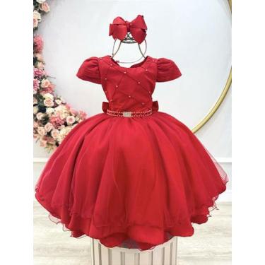 Imagem de Vestido Infantil Vermelho com Nervura para Damas de Formatura - no-bra
