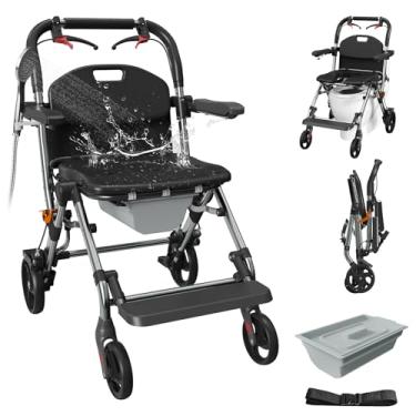 Imagem de Cadeira de cabeceira portátil 3 em 1, cadeira de vaso sanitário dobrável com assento elevado e cadeira de chuveiro, para uso com cadeiras de rodas para adultos, cômoda resistente para idosos