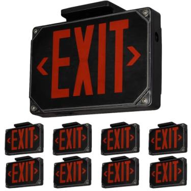 Imagem de LEONLITE Pacote com 8 placas de saída LED vermelha, luz de saída de local molhado com bateria reserva, certificação UL, iluminação de emergência externa com fio rígido com dupla face, CA 120/277V