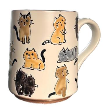 Imagem de Caneca para amantes de gatos de 425 g, caneca de café de cerâmica com gatinho fofo, presentes inovadores para escritório e casa, mulheres, meninas, pode ir à máquina de lavar louça no micro-ondas