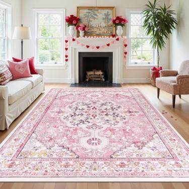 Imagem de U'Artlines Tapete rosa 20 x 25 cm grande boho lavável macio para sala de estar, quarto, sala de jantar, escritório, tapetes internos para decoração de casa