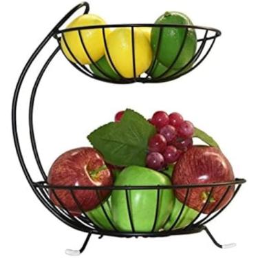 Imagem de Cesta De Frutas De Metal De 2 Camadas - Cesta De Bancada Tigela De Frutas Suporte De Exibição De Lanches Recipiente De Legumes De Cozinha