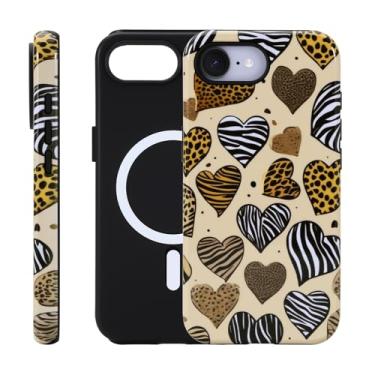 Imagem de Fourmor Capa para iPhone 16e - Carregamento sem fio para MagSafe, capa externa rígida de policarbonato + capa protetora interna de TPU macio à prova de choque, padrão de coração de camuflagem