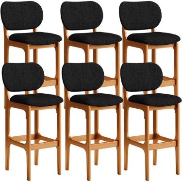 Imagem de Kit 6 Banquetas Alta Betta Imbuia Linho Chumbo