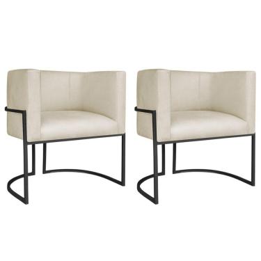 Imagem de Kit 02 Poltronas Decorativas Luna Base De Ferro Preto Bouclé Bege
