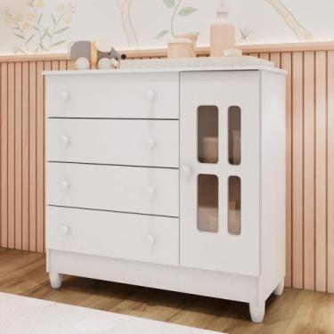 Imagem de Cômoda Infantil 4 Gavetas com Porta Fraldário Ariel 100% MDF Branca - 