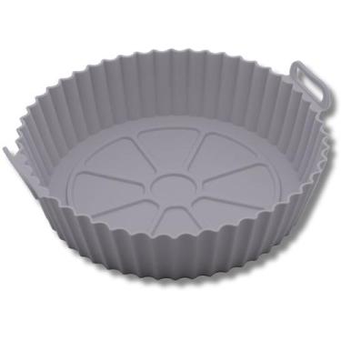 Imagem de Recipiente Forma Redonda De Silicone Para Air Fryer Cinza Com Alça 19c
