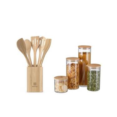 Imagem de Kit Utensílios de Bambu 6 Peças + Potes Herméticos Porta-Mantimentos com Tampa de Bambu Electrolux NA
