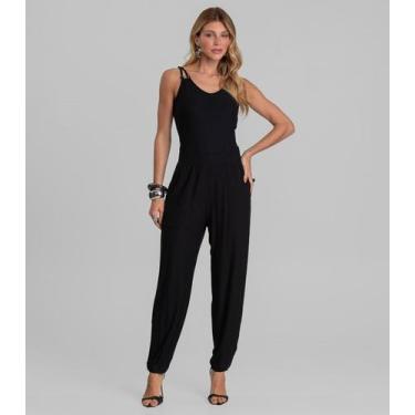 Imagem de Macacão Feminino Decote em V Dianna Preto, G, Preto