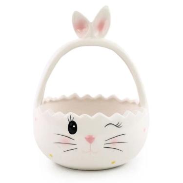 Imagem de Cesta De Pascoa Coelho C/ Alça Cerâmica Sweet 19x15cm 1050471