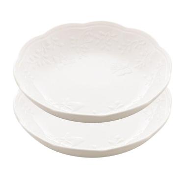 Imagem de Jogo 2 Prato Fundo Branco De Porcelana New Bone Butterfly Flower Flores 21cm Lyor