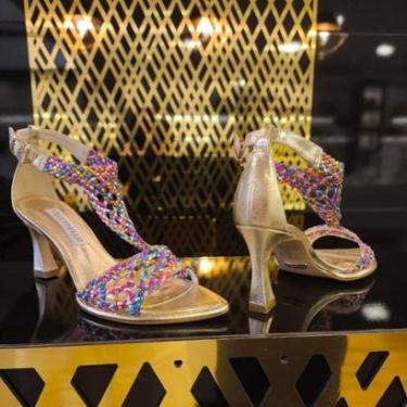 Imagem de Sandália em Couro Dourado Com Tressê Artesanal Celeste Cecconello-Feminino