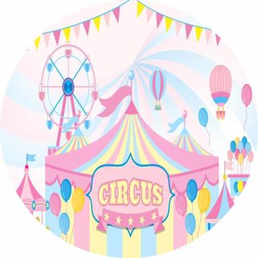 Imagem de Painel de Lona Redondo Circo Rosa 002 - Fabrika De festa, 130x130cm
