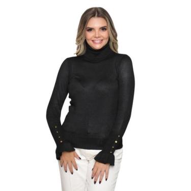 Imagem de Blusa Feminina Tricot Gola Alta Manga Botão Tendência Inverno - GIP, P