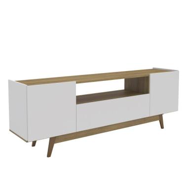 Imagem de Rack para TV até 72 Polegadas 2 Portas Porto Belo 180cm Cor Branco/Marrom - Mademóvel