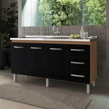 Imagem de Gabinete De Cozinha Para Pia 3 Portas 3 Gavetas Savana Preto