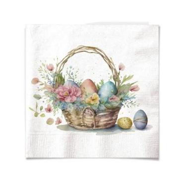 Imagem de Guardanapo de Páscoa Cesta Floral 33x33cm c/ 20 Folhas - Cromus