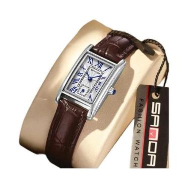 Imagem de Relógio De Quartzo De Couro Feminino Elegante Com Mostrador Retangular