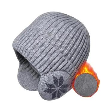 Imagem de Gorro De Inverno Unissex Tricotado Com Forro De Pelúcia E Protetor De 