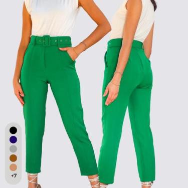 Imagem de Calça Feminina Clochard Alfaiataria Com Cinto Forrado - Toque, Verde b